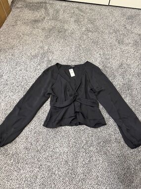 Express Black Twist-Front Long-Sleeve Blouse